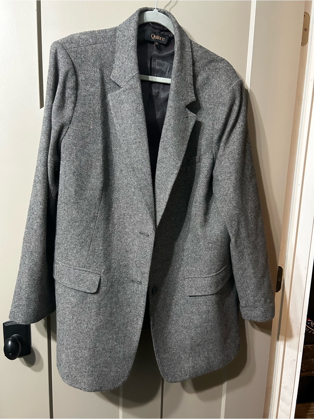 Quince Italian Wool oversized Blazer in Textured brown grey. Tweed look XL